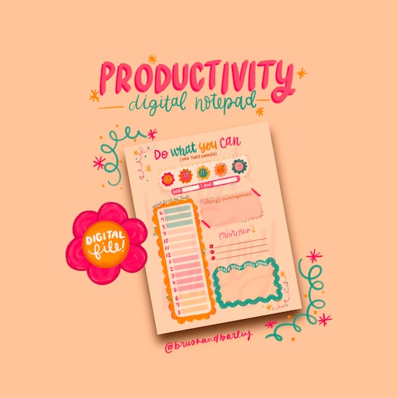 Digital Productivity Notepad / ADHD Inspired / Mood Tracker / Daily Notepad / Digital Planner
