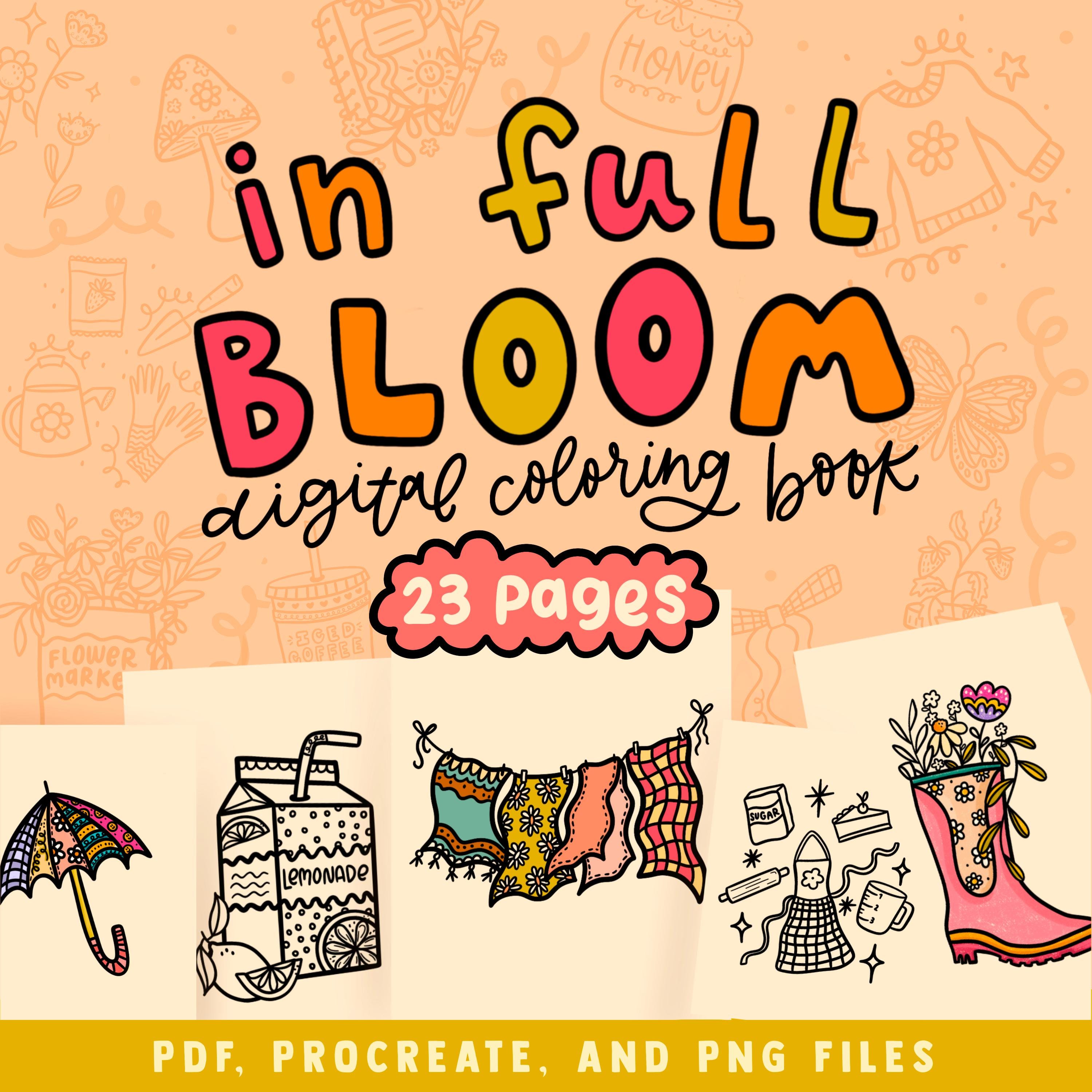 In Full Bloom デジタル花ぬりえブック(大人向け)|Procreate対応&印刷用 春のデザイン
