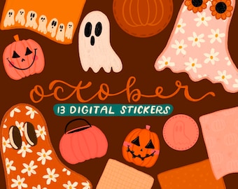 October digital stickers / halloween clipart / fall digital planning / fall digital stickers / pumpkin / pumpkin spice / halloween digital