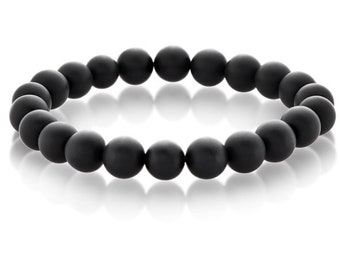 Matte Black Onyx Bracelet |  Mens Bracelet |  Stretch Bracelet |  Mens Jewelry |  Free Shipping