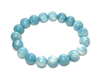 10mm Larimar Quartz Bracelet  | Stretch Bracelet  |  Beaded Bracelet  |   Gemstone Bead Bracelet  |  Blue Bracelet | Stackable Bracelet