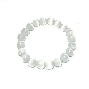 Natural White Cats Eye Crystal Bracelet | Gemstone Bead Bracelet | Beaded Bracelet