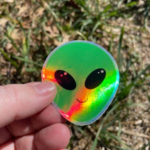 Alien sticker, holographic vinyl, waterproof sticker
