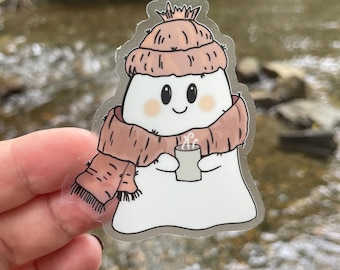 Fall Cozy Ghost Vinyl Sticker, Laptop Sticker