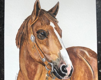 Horse painting, original watercolor painting, brown horse