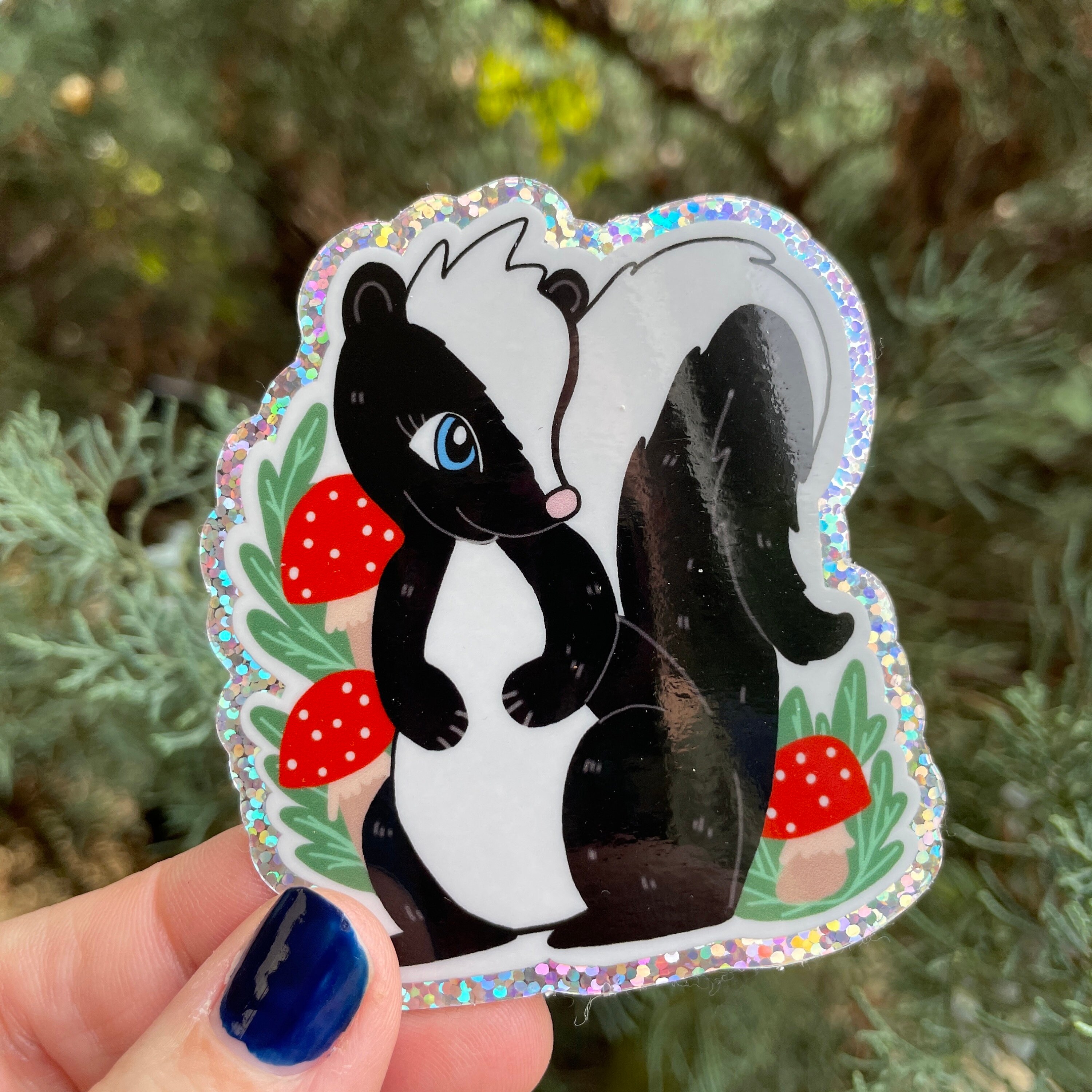 Skunk Sticker Skunk Vinyl Glitter Sticker, Mushroom Forest Decal - Etsy