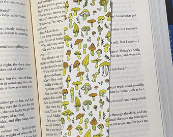 Mushroom bookmark, glossy 2x6 inches, yellow mushrooms