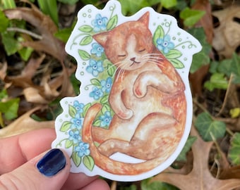 Orange cat sticker, ginger kitty sticker, dishwasher safe vinyl