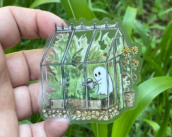 Greenhouse Ghost Sticker, clear vinyl sticker