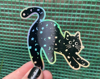 Celestial Cat, holographic vinyl waterproof sticker