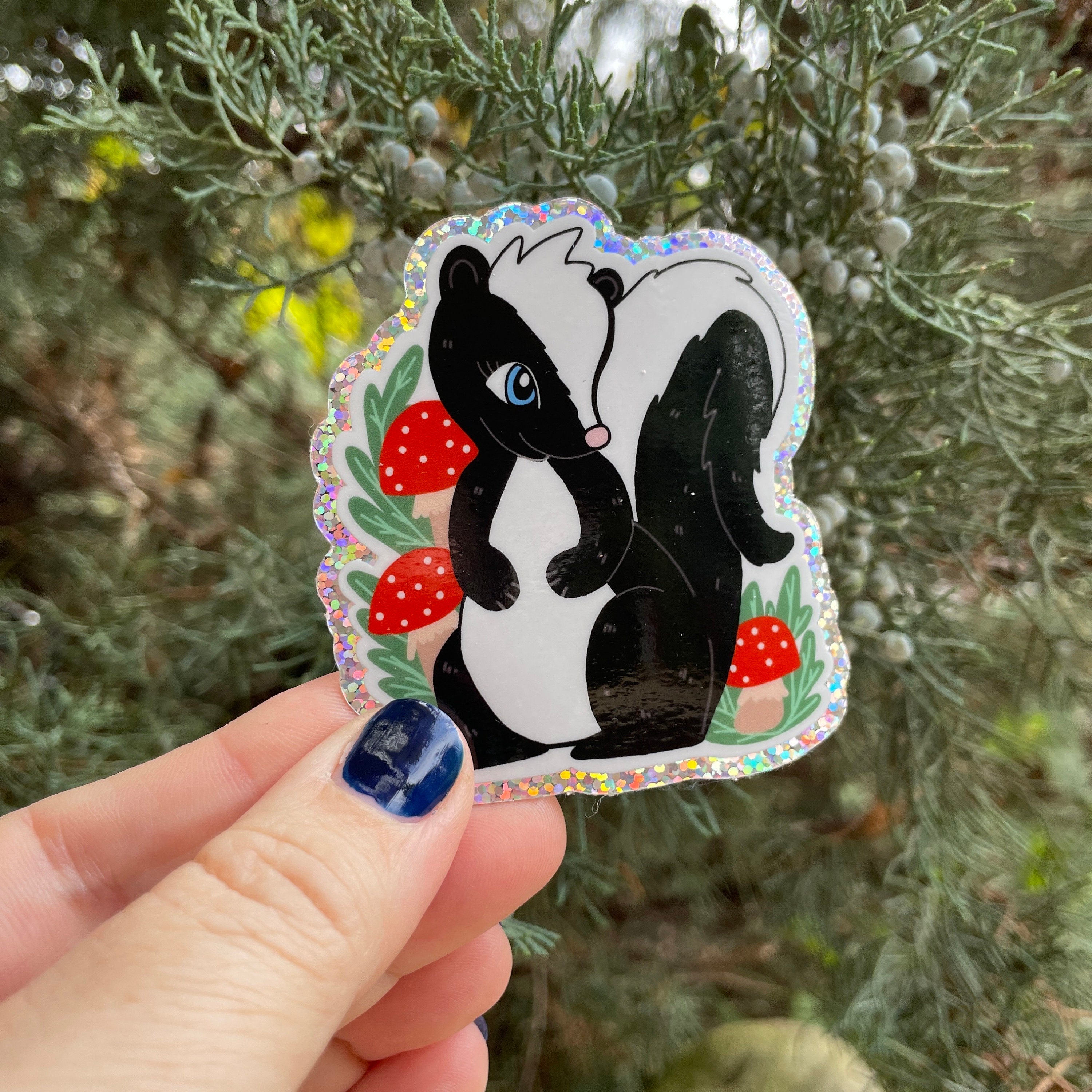Skunk Sticker Skunk Vinyl Glitter Sticker, Mushroom Forest Decal - Etsy