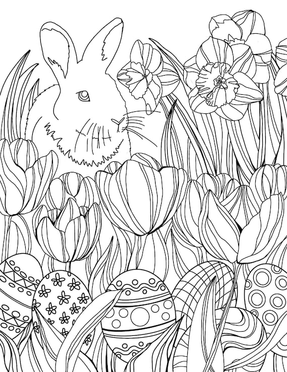 Spring Bunny Coloring Sheet DIGITAL DOWNLOAD ONLY