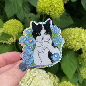 Black and White Cat Sticker | Glitter Sticker