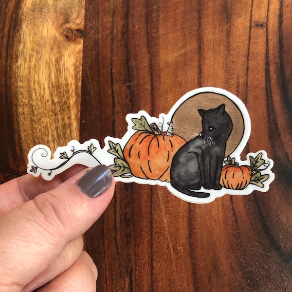 Black Cat with Pumpkins | Matte Vinyl