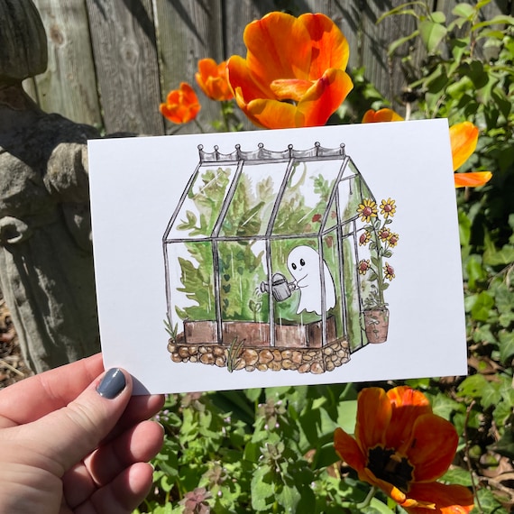 Greenhouse Ghost Art Print: Hand Drawn Matte Print (5x7)