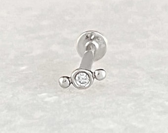 Diamond Flat Back Cartilage Stud: 14k White Gold Tiny Helix, Tragus, or Conch Earring
