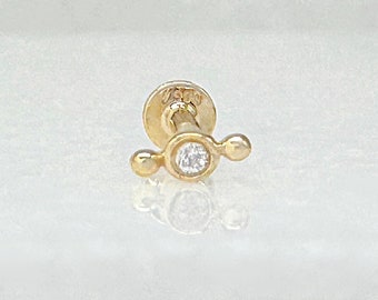 Diamond Flat Back Cartilage Stud, Tiny 14k Gold Helix, Tragus, Conch Earring, Minimalist Screw Back Labret, Two of Most Piercing Jewelry