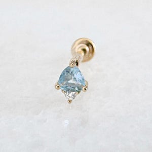 Blue Topaz 14k Gold Cartilage Earring: Helix, Tragus, Conch Piercing Flat Back