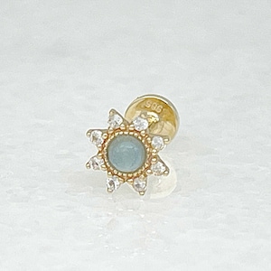 Aquamarine Gold Flat Back Earring for Helix, Conch, or Lobe, Blue Starburst Stud, 14k Screw Back Piercing & Wedding Jewelry from Two of Most