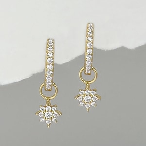 Gold Hoops with North Star Charm, Removable Dangle Huggie Earrings for Helix, Lobe, Second Hole, Piercing Jewelry Gifts from Two of Most