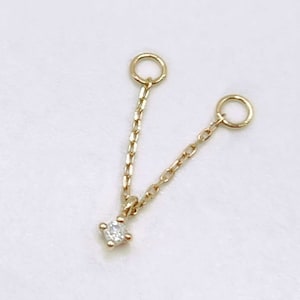 Diamond Earring Charm, 14k Connected Stud Chain with Floating Gemstone, Double Piercing Connector, Helix or Two Hole Dangle Jewelry