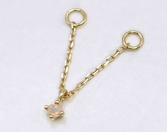 Floating Opal Chain Stud Earring Charm | 14k Earring Connected Stud Chain | Double Piercing Helix or Lobe Threader Jewelry from Two of Most
