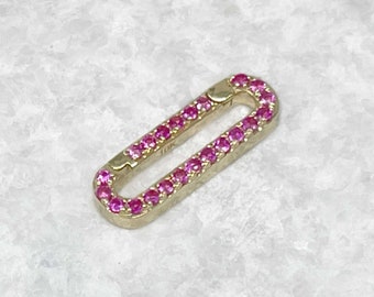 Pink Sapphire Charm Holder, Solid Gold Necklace Extender, Paperclip Style Chain Connector, Minimalist Jewelry Gifts from Two of Most