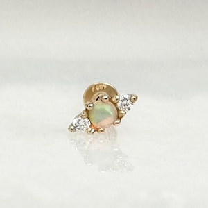 Opal & Diamond Flat Back Earring, 14K Helix, Tragus, Conch Piercing, Tiny Gold Single Stud, Minimalist Birthstone Jewelry Gifts, Two of Most
