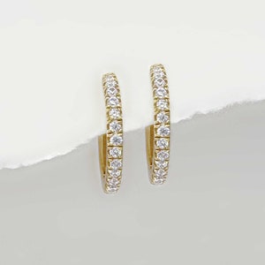 Small Gold Hoop Earrings, Cubic Zirconia Huggies for Helix, Lobe, Second Hole, 14k & Sterling Silver, Edgy Piercing Jewelry for Women, Men