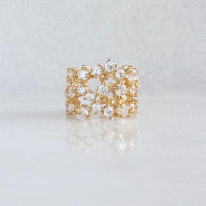 Wide Gold and Gemstone Ear Cuff: No Piercing Conch Hoop Earring