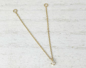 14k Gold Helix to Lobe Connector: White Topaz Double Piercing Connected Earring Chain