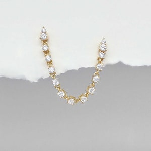 Connected Chain Double Piercing Stud, Tennis Style Two Hole Dangling Connector Earring, Edgy Piercing Jewelry & Gifts from Two of Most