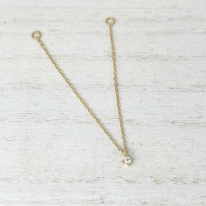 Gold & Gemstone Helix to Lobe Connector Charm, 3" Connected Stud Chain in Solid 14k, Double Piercing and Cartilage Threader Jewelry