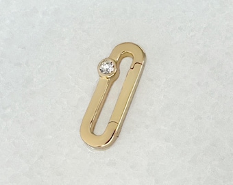 Gold Charm Holder with White Sapphire: Solid Gold Necklace Extender Chain Clip