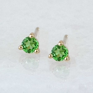 Green Tsavorite Earrings, 14k Gold & Garnet Push Back Studs, Dainty January Birthstone Jewelry Gifts for Women and Girls, Two of Most