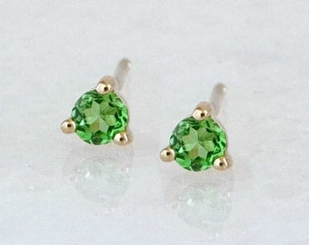 Green Tsavorite Earrings, 14k Gold & Garnet Push Back Studs, Dainty January Birthstone Jewelry Gifts for Women and Girls, Two of Most