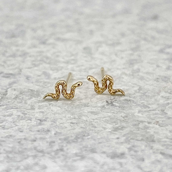 Gold Snake Earrings 14K Solid Gold Serpent Jewelry Cool Stylish