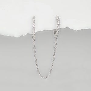 Verbonden oorringen, dubbele piercingsieraden, 2 inch helix tot lob, 18k witgoud en sterlingzilver Huggies, cadeaus van Two of Most