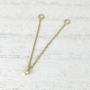 Floating Gem Earring Charm, Helix to Lobe 2" Chain, Solid 14k Gold Stud Connector, Double Piercing & Cartilage Threader Jewelry, Two of Most