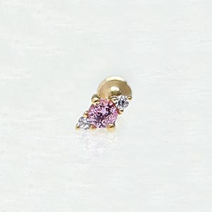 Pink Sapphire Flat Back Earrings, Tragus, Helix or Conch Nap Stud, Dainty 14k Gold Single Cartilage Piercing, September Birthstone Jewelry