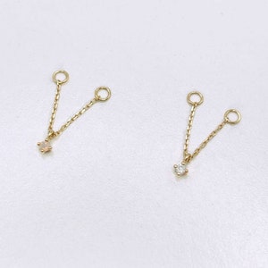 Floating Opal Chain Stud Earring Charm | 14k Earring Connected Stud Chain | Double Piercing Threader Earring from Two of Most