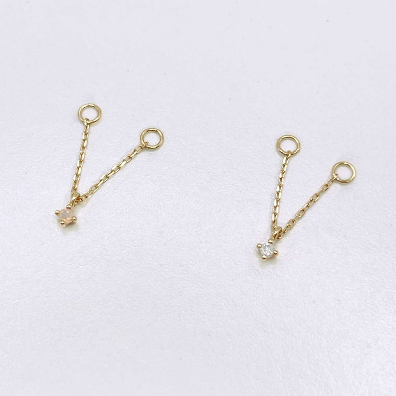 Floating Opal Chain Stud Earring Charm | 14k Earring Connected Stud Chain | Double Piercing Threader Earring from Two of Most
