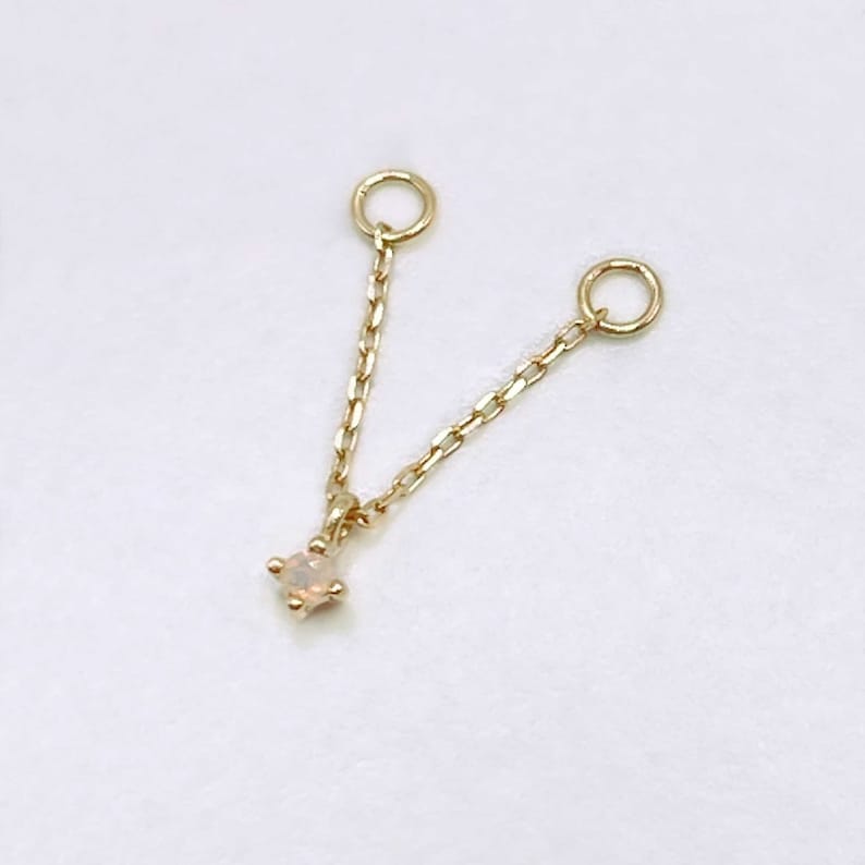 Floating Opal Chain Stud Earring Charm | 14k Earring Connected Stud Chain | Double Piercing Threader Earring from Two of Most