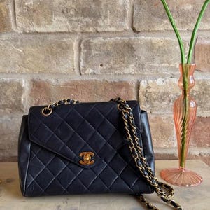 Vintage 90s Black Chanel Envelope Lambskin Bag
