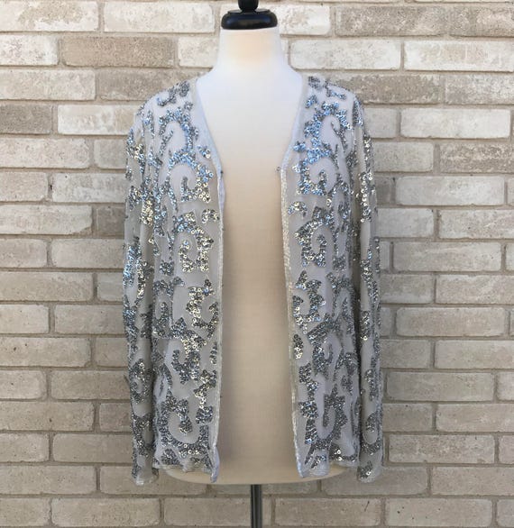 sequin cardigan silver