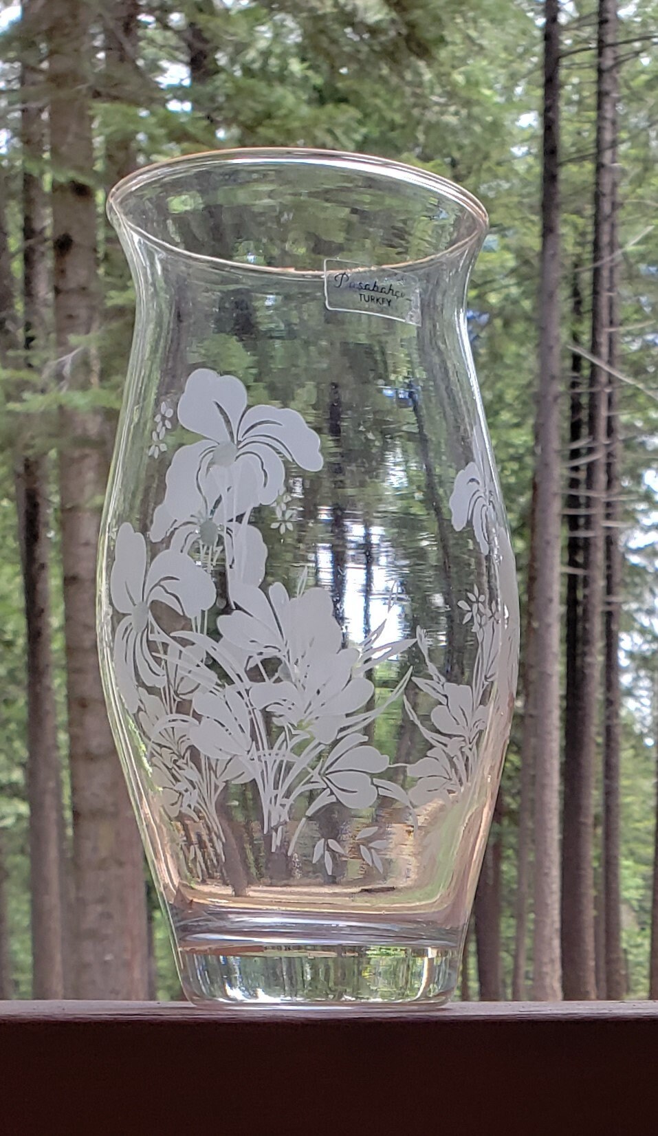 Vintage Pasabahce Made in Turkey 7 Crystal Clear Glass Vase Etched