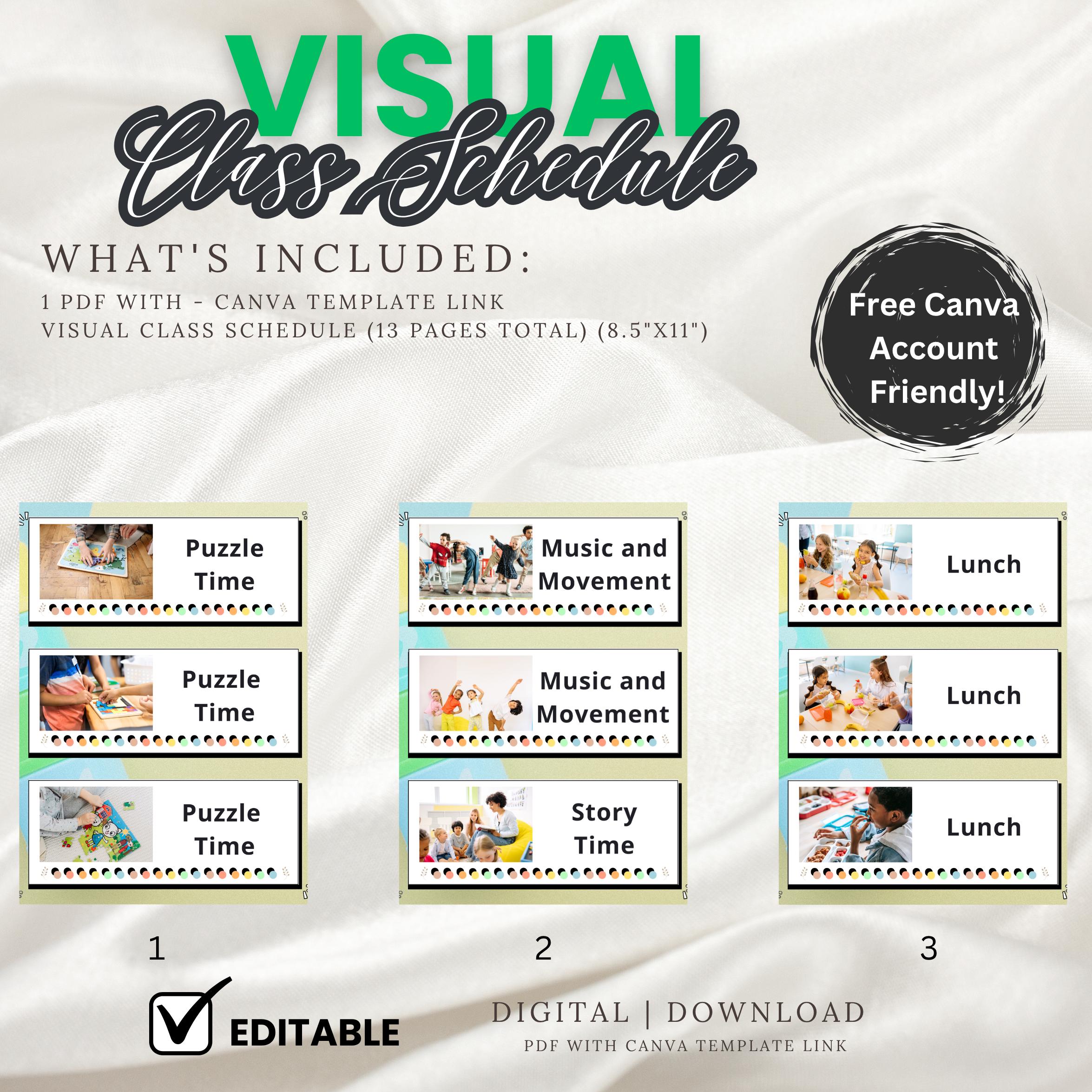 Visual Class Timetable Visual Class Schedule for Early Learning Classrooms| Editable Canva ...