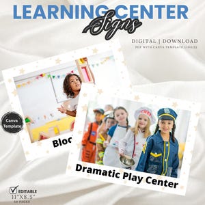 Daycare Center signs| Learning Center Signs| Play Center Signs| Great for home daycare,  centers and preschool classrooms| Canva Template