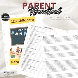 Bearbeitbare Eltern-Handbuch-Vorlage |Kindertagesregeln| Vorschul-Elternpaket | Kinderbetreuer-Richtlinien & Verfahren | Sofort Download