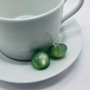 Vintage Lucite Green Moonglow Earrings - Dome Shaped - Pierced